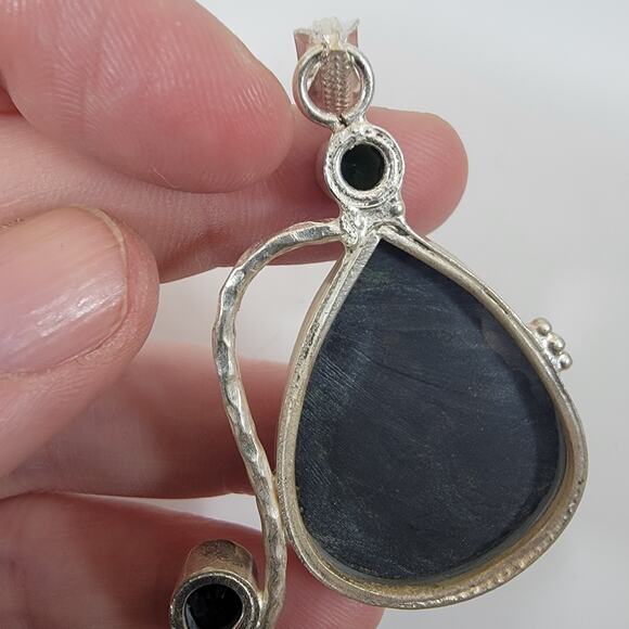 Handmade Silver Pendant with Black Druzy Agate, Onyx & Green Quartz - Picture 9 of 10
